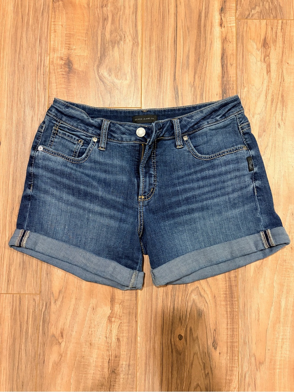 Silver Jeans Dark Blue Rolled-Hem Denim Shorts